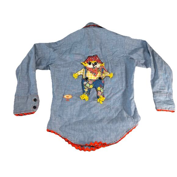 Vtg 70s JC Penney Unique Girls-size 10 Fall Scarecrow Jean Color Button Up Shirt - Picture 7 of 14